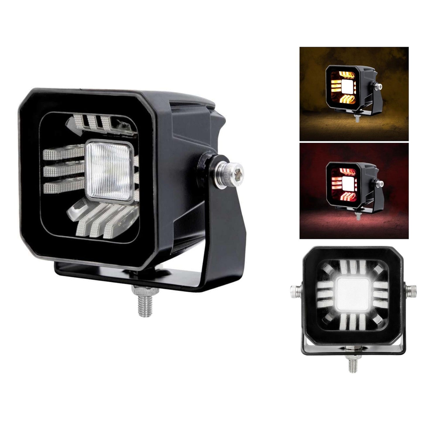 Универсален LED халоген/фар 7.3см с бяла основна светлина + габаритна в червен и оранжев цвят 12V/24V E-mark