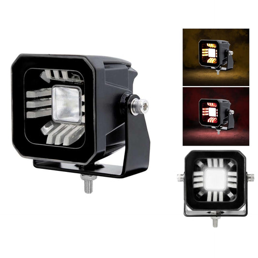 Универсален LED халоген/фар 7.3см с бяла основна светлина + габаритна в червен и оранжев цвят 12V/24V E-mark