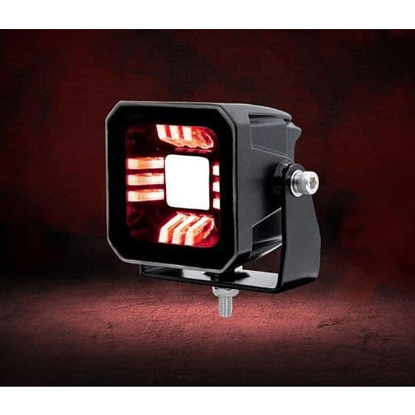 Универсален LED халоген/фар 7.3см с бяла основна светлина + габаритна в червен и оранжев цвят 12V/24V E-mark