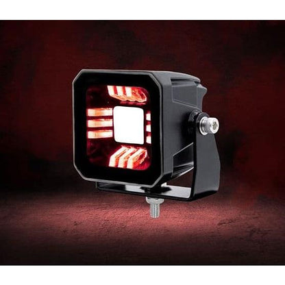 Универсален LED халоген/фар 7.3см с бяла основна светлина + габаритна в червен и оранжев цвят 12V/24V E-mark