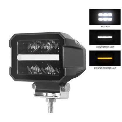 Универсален LED халоген/фар 11см с бяла основна светлина + дневна бял и оранжев цвят 12V/24V E-mark