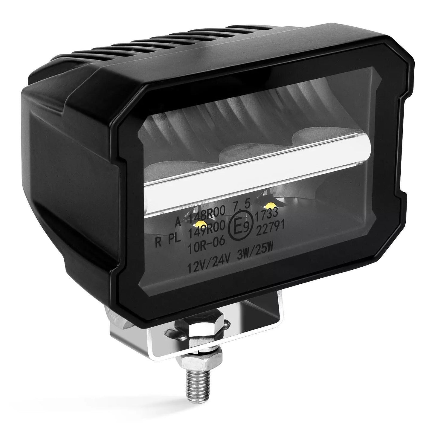 Универсален LED халоген/фар 11см с бяла основна светлина + дневна бял и оранжев цвят 12V/24V E-mark