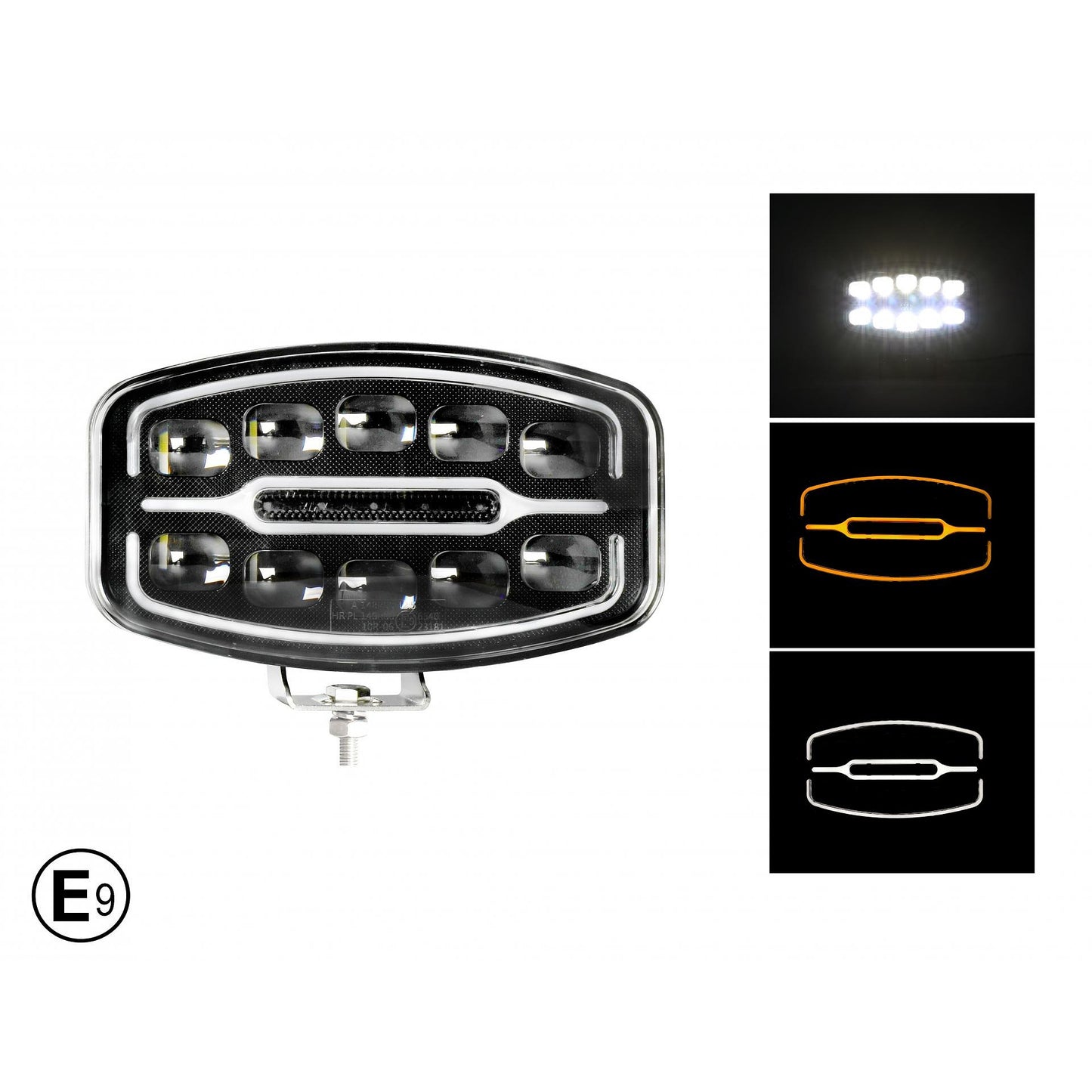 1бр LED фар 55W 12V - 24V с DRL светлина бяло-жълто 245x159x90mm