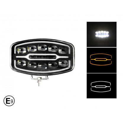 1бр LED фар 55W 12V - 24V с DRL светлина бяло-жълто 245x159x90mm
