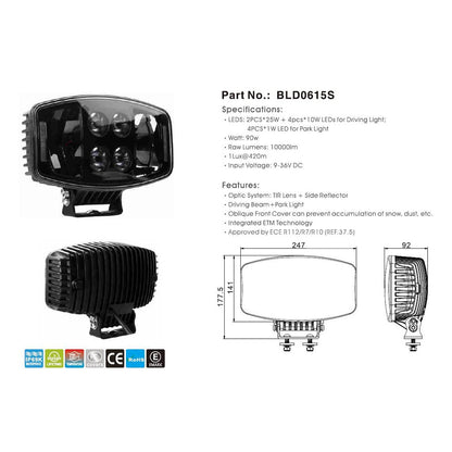 Универсален LED фар 90W 12V /24V с DRL/parking светлина бяло-жълто