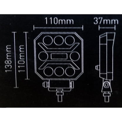 Универсална LED работна светлина 27W, 12-24V, бяла и оранжева светлина, E-mark E9