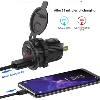 Универсално QC USB 3.0 бързо зарядно за вграждане с VOLT -метър