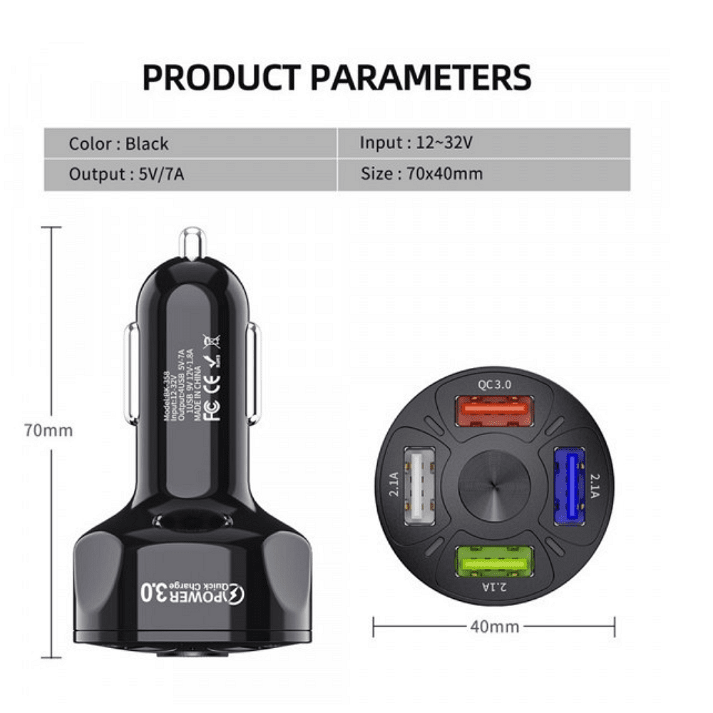 Универсално USB зарядно с 4 порта 12V-24V Quick Charge 3
