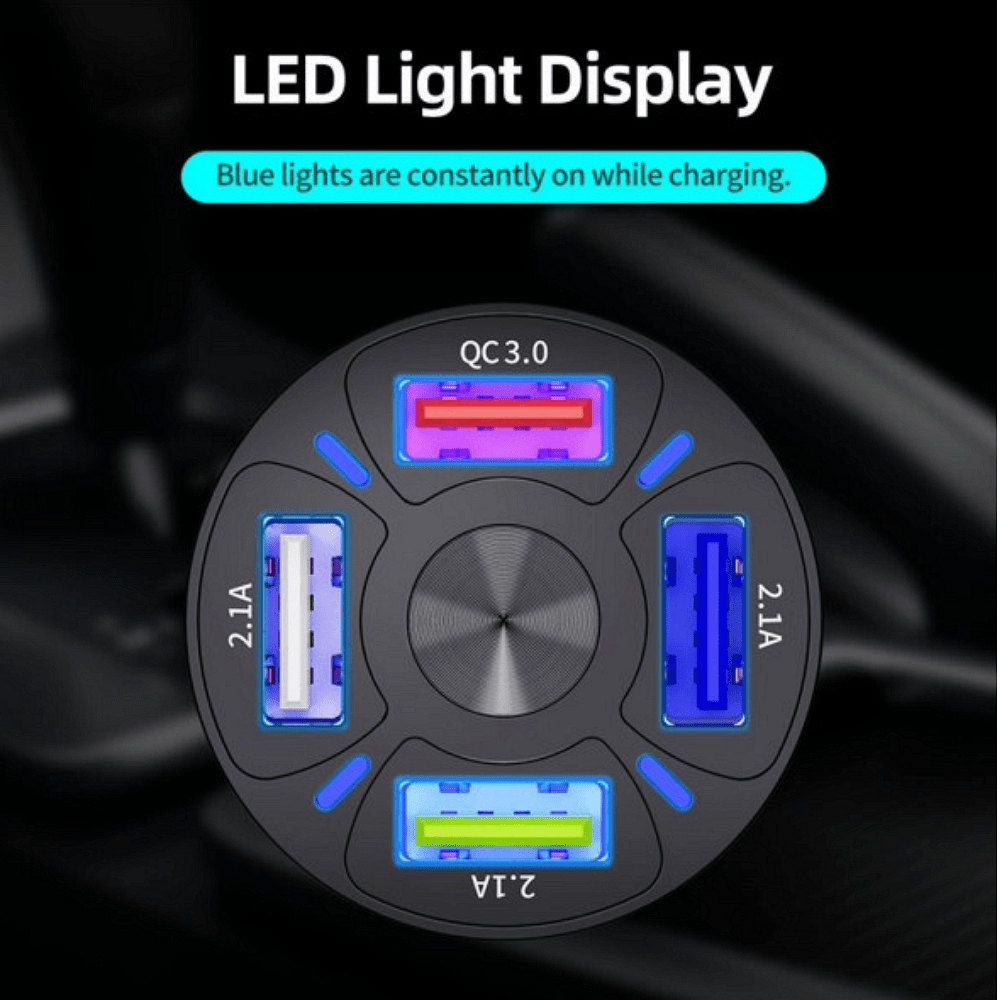 Универсално USB зарядно с 4 порта 12V-24V Quick Charge 3