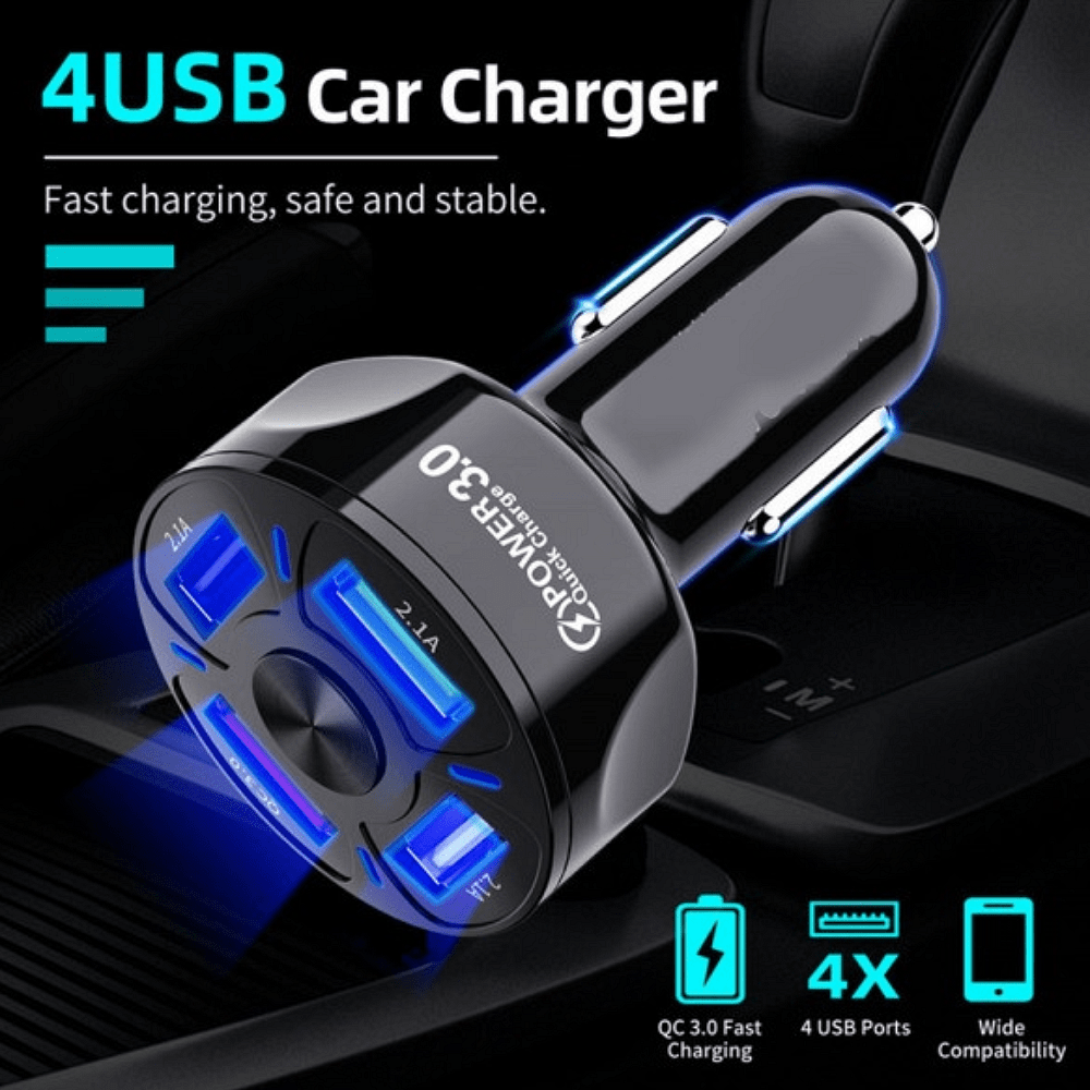 Универсално USB зарядно с 4 порта 12V-24V Quick Charge 3