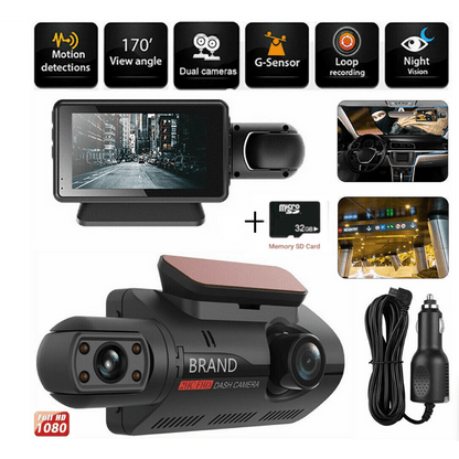 Видеорегистратор за автомобил FULL HD 1080P, 2 камери и дисплей + подарък 32 GB Micro SD