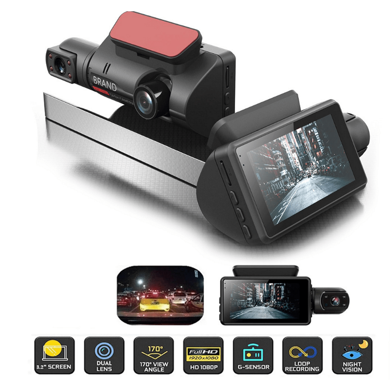 Видеорегистратор за автомобил FULL HD 1080P, 2 камери и дисплей + подарък 32 GB Micro SD